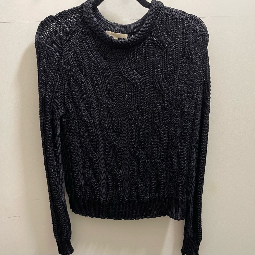 Maje Black Cable Knit Turtleneck Sweater